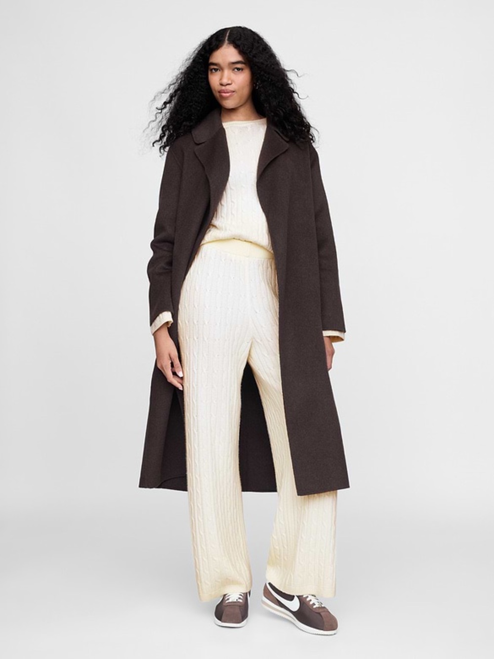 GAP SET CashSoft Cable-Knit Sweater Pants Cream Cable Knit Wide-Leg Sweater Set